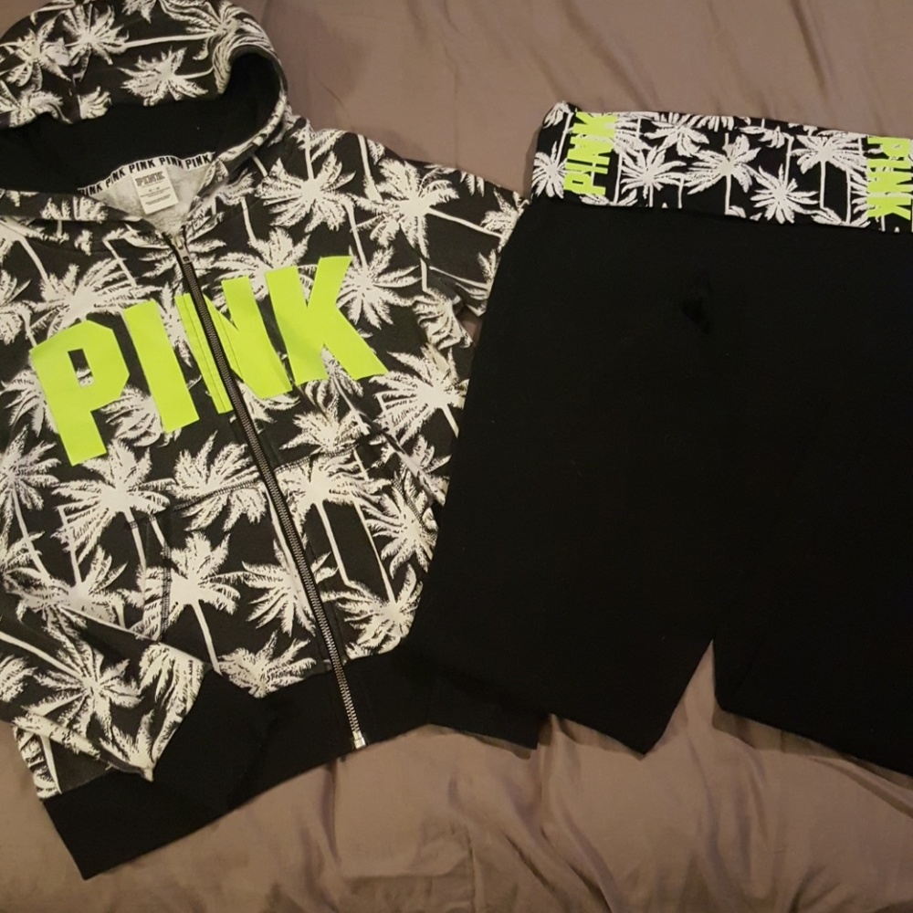 🌺🐕Pink VS yoga pants w/ matching full zip jacket